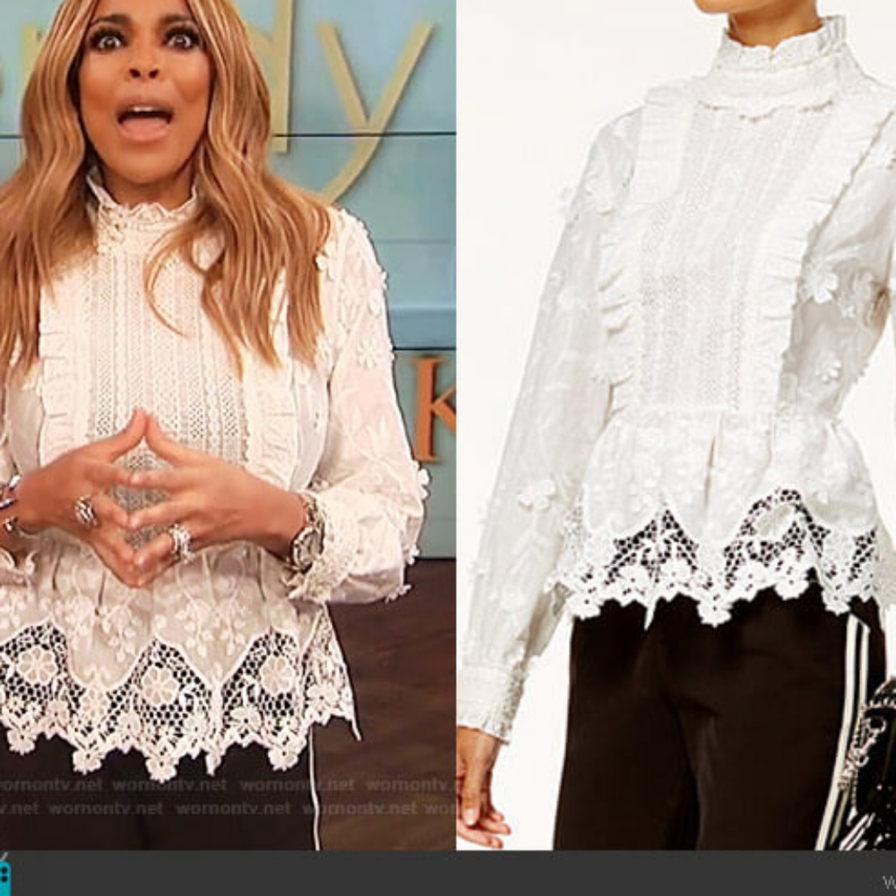 RARE Anna Sui for INC White Floral High Neck Lace Blouse, Size 6